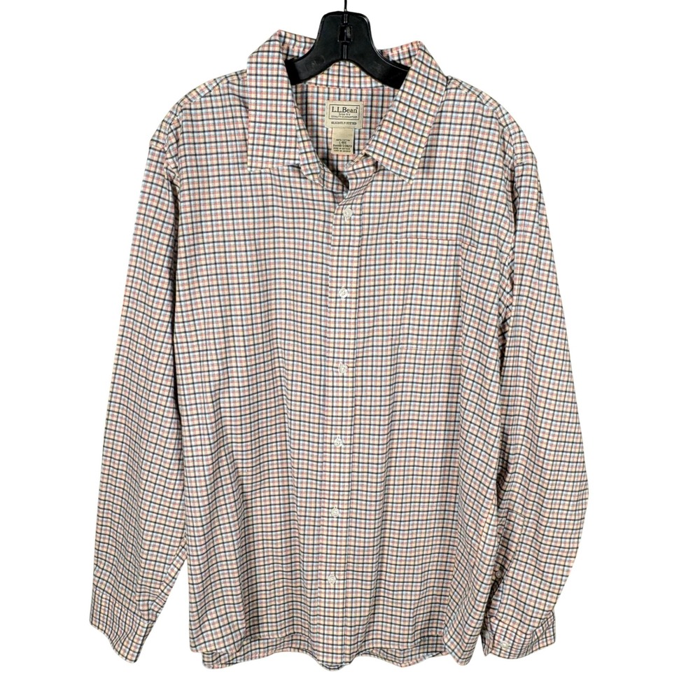 LL Bean Mens Plaid Button Down Shirt Large Regular Slightly Fitted Cotton